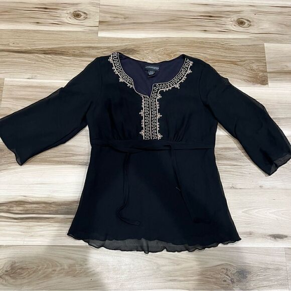 Johnathan Martian Studios Black and Gold Embroidered Top Women’s Large - Picture 1 of 3